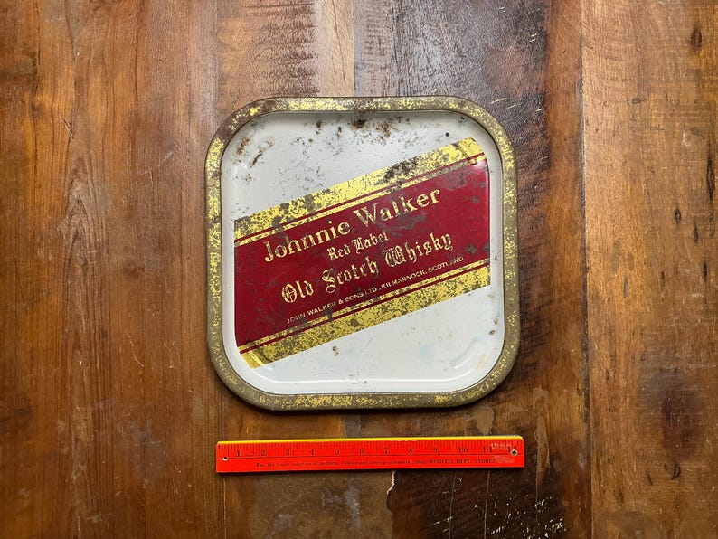 Johnnie Walker Red Label Scotch Metal Advertising Tray - Rare Find! image 1