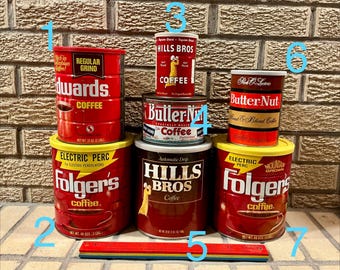 Vintage 1940s Coffee Cans, Vintage Advertising, Your CHOICE Aroma