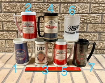 Vintage Plastic Thermos Advertising Beer Mugs - Pick Your Favorite!