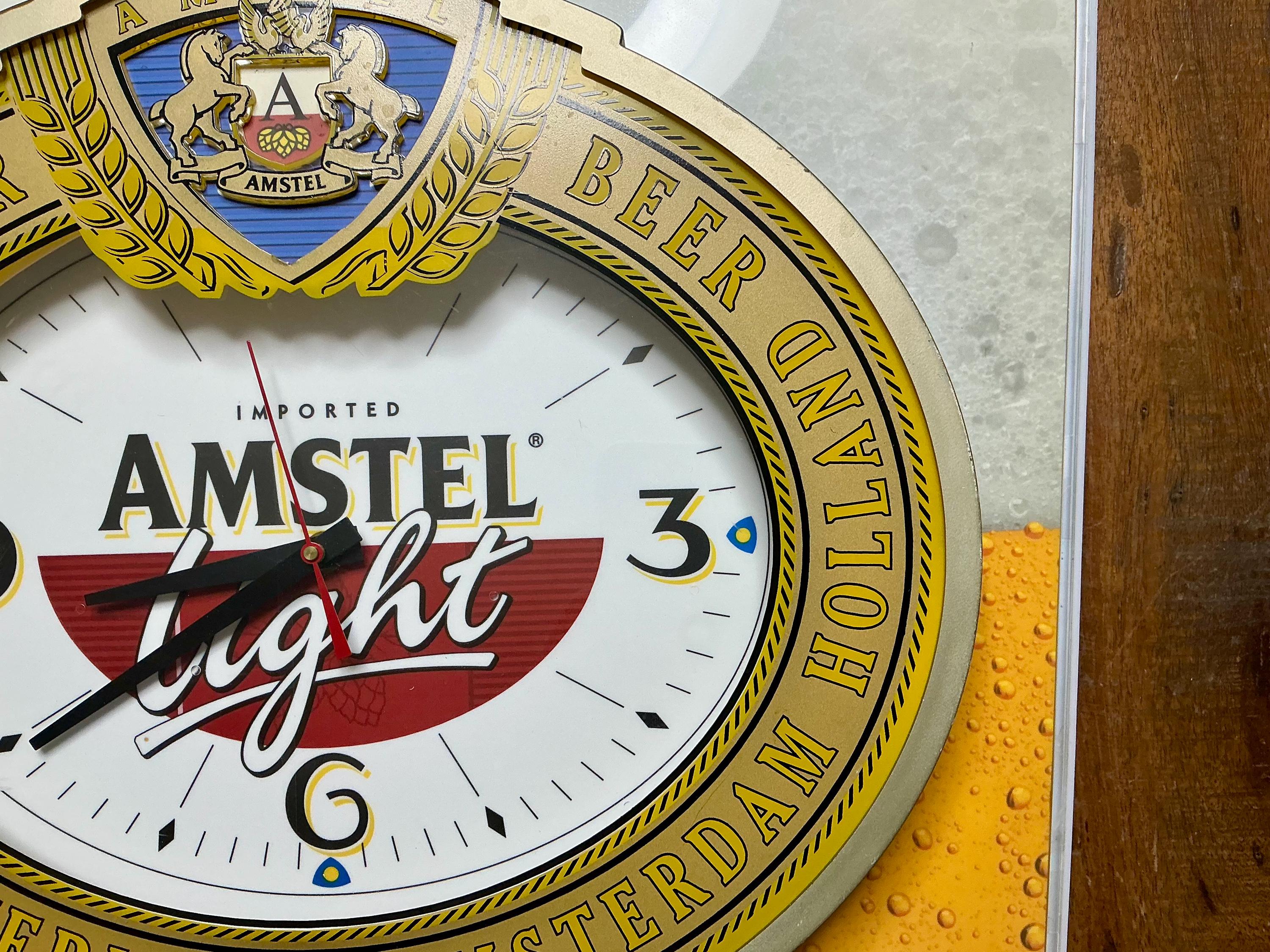 Vintage 1980s Amstel Light Beer Advertising Clock Sign - Rare Find