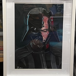 Tragedy of Anakin Skywalker original Star Wars painting gouache on canvas framed Darth Vader