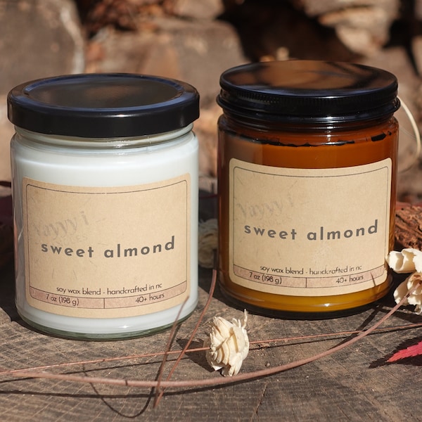 Sweet Almond Hand Poured Candle Under 25 Dollars Gift For Him Her Friend Coworker Birthday Holiday Clear Or Amber