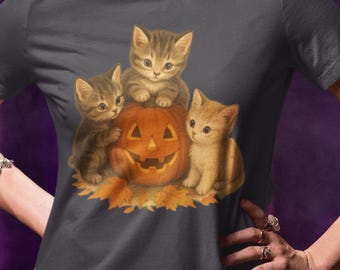 90s Cat Halloween Shirt: Retro Kitten Pumpkin Tee