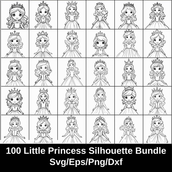 Princess Silhouette Clipart Bundle, 100 svg/png/eps/dxf, Instant Download-Princess SVG Bundle, Princess Clipart, Little Beautiful Princess