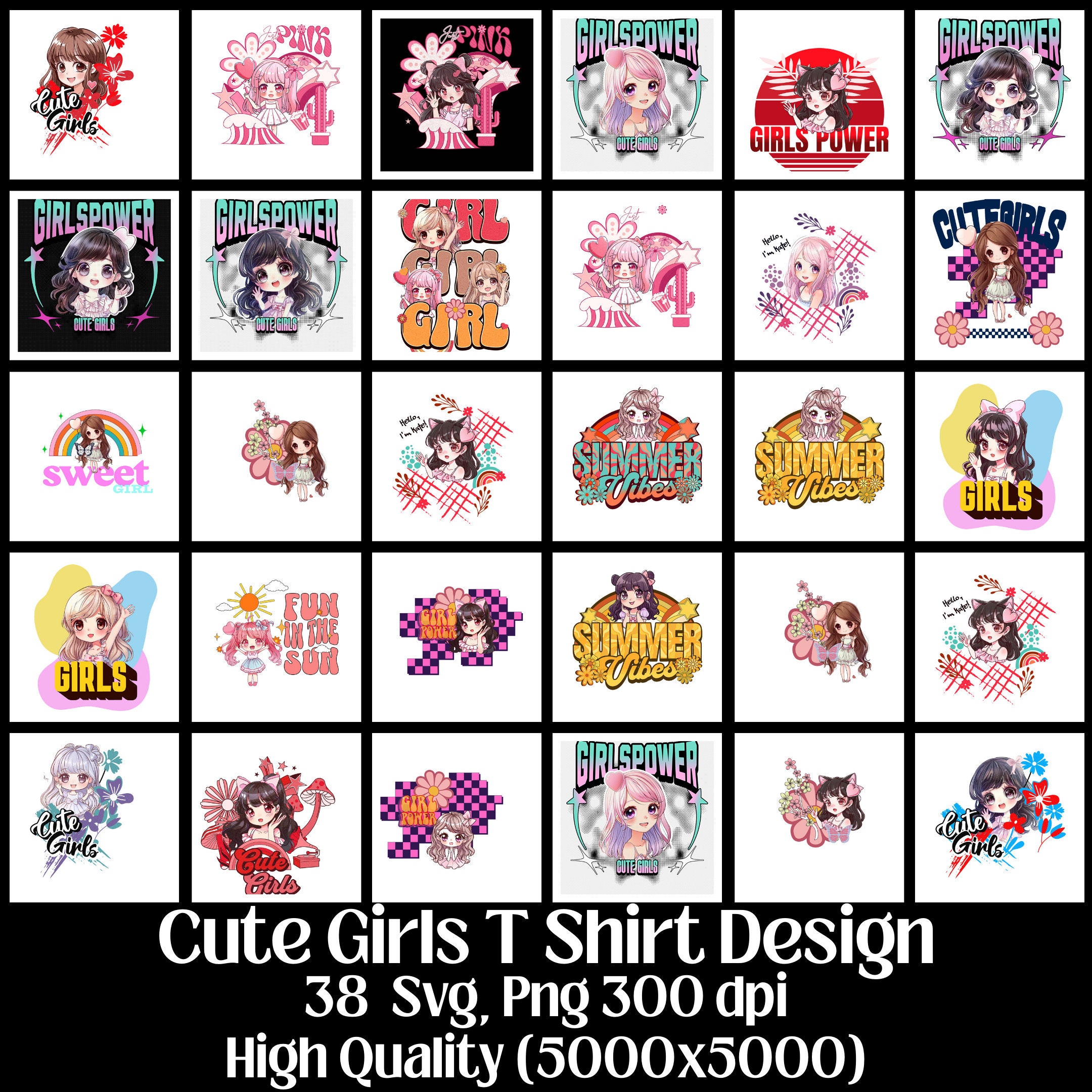 T Shirt Svg Anime Girl Designs Bundle, Svg and Png Formats, High ...