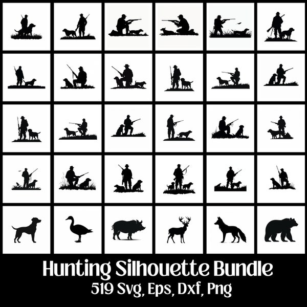 Bundle svg chasse, chasseur, chien, armes, animaux sauvages, clipart chasse, chasse fichiers SVG, chasse fichiers coupés, chasse Cricut Svg Bundle