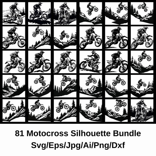 Motocross Rider Svg, conception de t shirt, cliparts motard motocross, Silhouette Bundle, Dirtbike Svg Bundle, moto Svg Bundle, conception de motocross