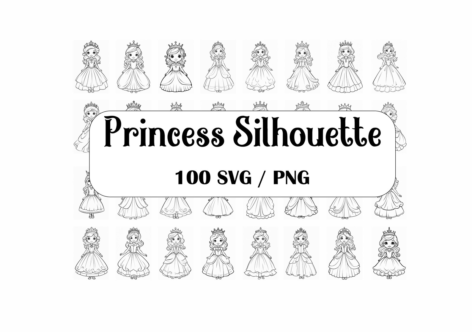 Princess Silhouette Clipart Bundle-100 Svg/png/eps/dxf, Instant ...