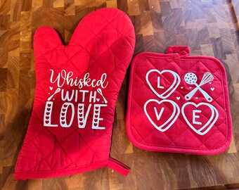 Whisked With Love Oven Mitt Set/ Personalized gift set