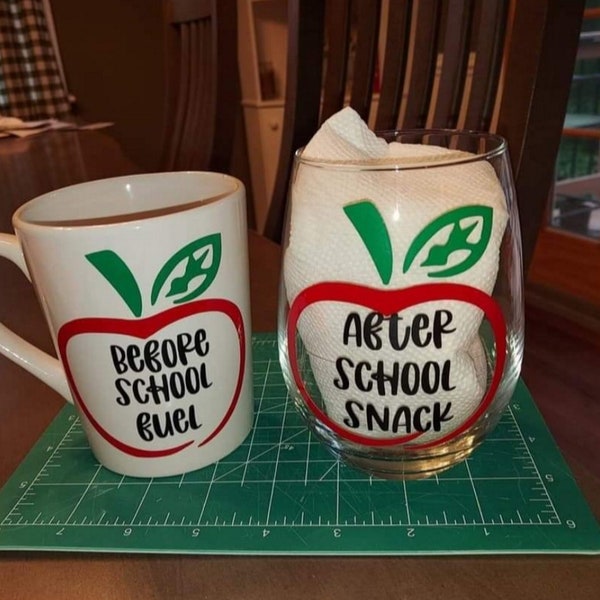 Before School After School Because School Teacher Drink Set | Coffee Wine Glass Set | Teacher Appreciation Gift | Last Day of School