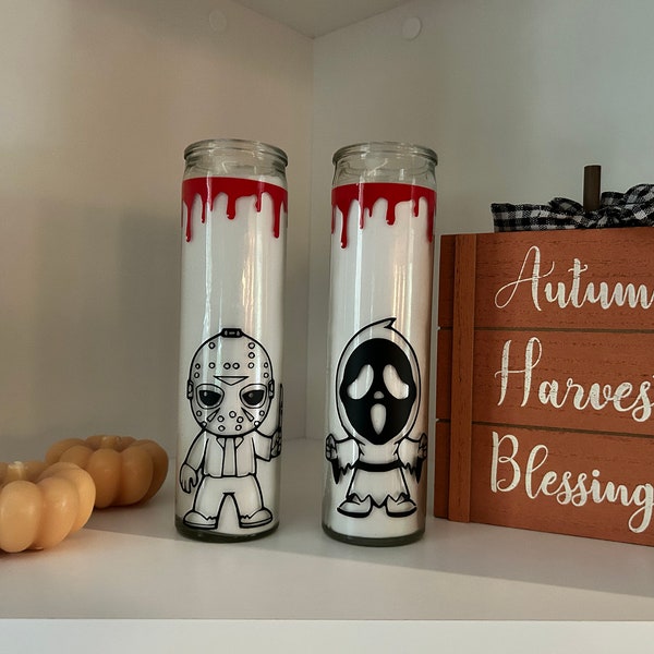 Candle/ Custom/ Personalized/ Tall Glass Candle/ Horror characters