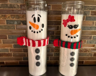 Set of 2 Handmade 8" Tall Snowman Candles | Frosty | Christmas Candles | Christmas Decor