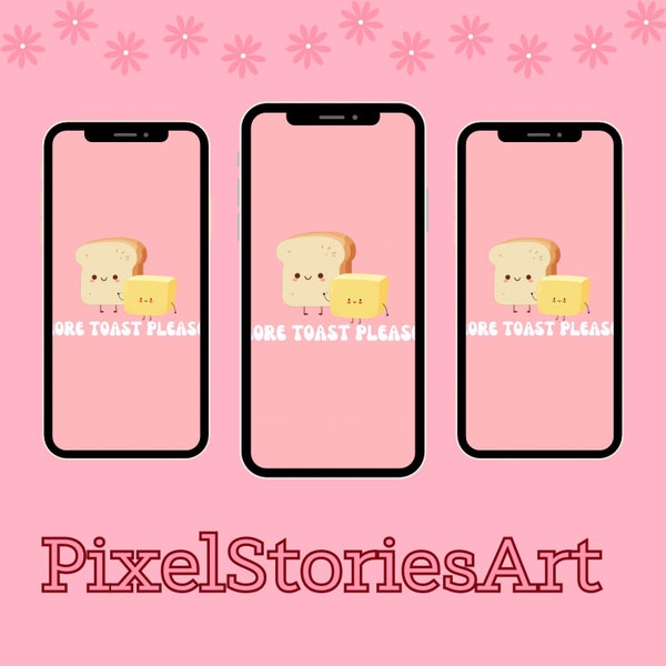 Cute toast, digital background, pink, pastel, phone wallpaper