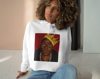 Sudadera corta con capucha y retrato coronado / Estampado de grafiti callejero en la espalda