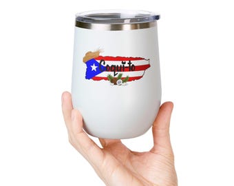 Coquí Puerto Rico Flag Map Wine Tumbler | 12oz