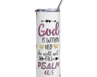 God Is Within Her Scripture Tumbler | Psalm 46:5 Stainless Steel Tumbler