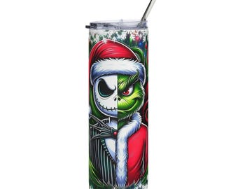 Grinch Jack Skellington Split Face Stainless Steel Tumbler | 20oz Holiday