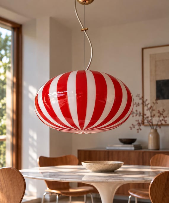 Prezzo speciale - Lampada da soffitto FILIGRANA MURANO STRIPES  D33 ovale - realizzata a mano dai maestri vetrai di Murano