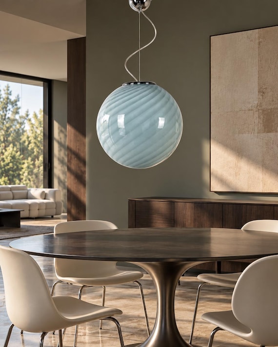 Lampadario in vetro di Muranno swirl colore verde salvia 40 cm