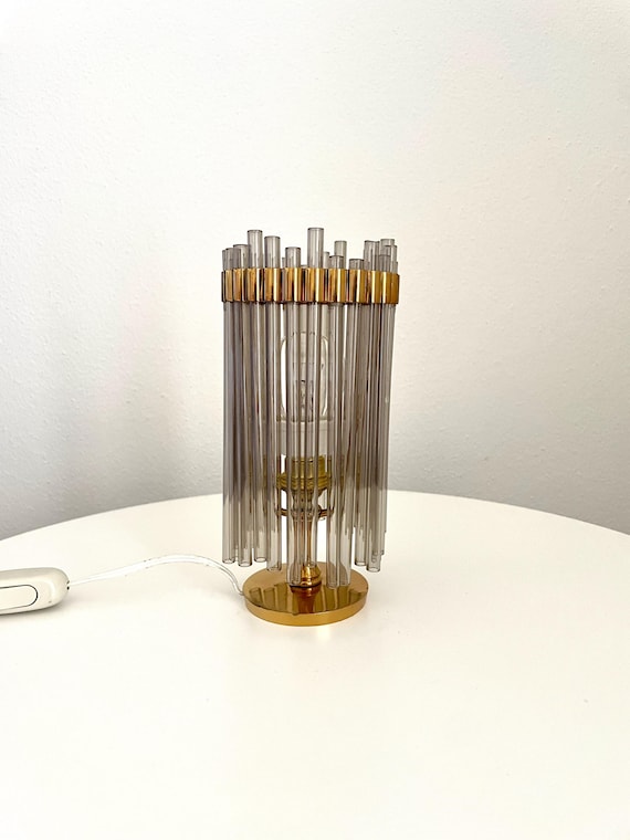 Vintage table lamp, from the 50s made of brass and blown glass tubes