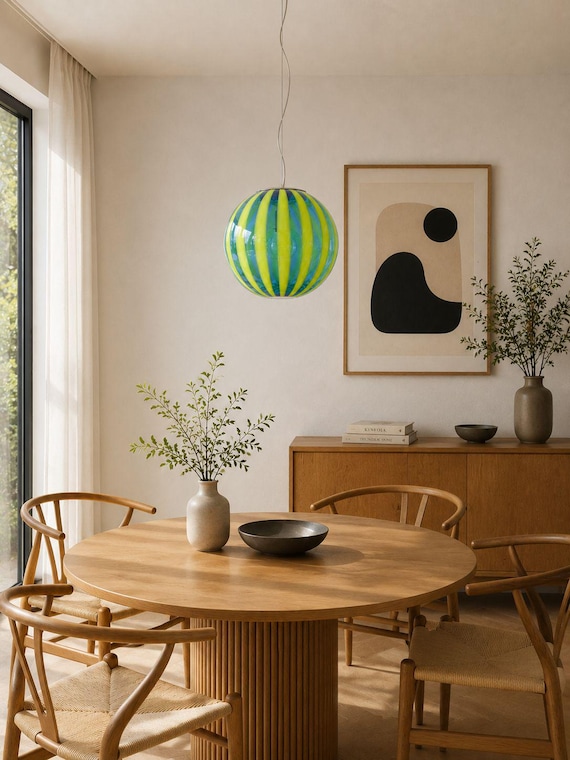 Lampadario in vetro di Murano TRASPARENZE blu con canne giallo limone di Effetre Murano, soffiato a bocca e lavorato a mano