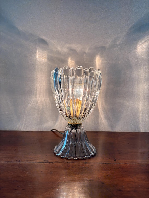 Vintage table lamp, 1950s made of brass and blown glass