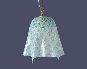 MACRAME' handkerchief pendant by LA MURRINA, blue Murano glass, vintage 90s