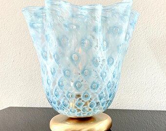 MACRAME' handkerchief by LA MURRINA, blue Murano glass, vintage 90s