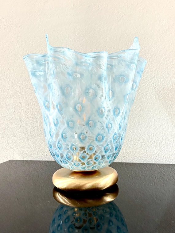 MACRAME' fazzoletto by LA MURRINA, vetro Murano blue, vintage 90s
