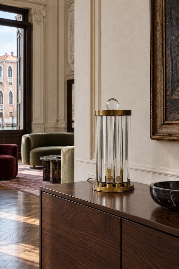 Lampada da tavolo - Lampada anni '50 in vetro di Murano e metallo