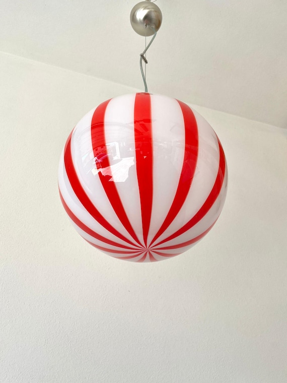 Murano Stripes filigree lamp red - handmade by Murano glass masters 30 cm