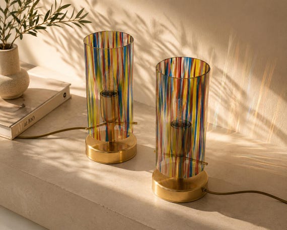 Lampada da tavolo in vetro di Murano multicolore lavorato a mano