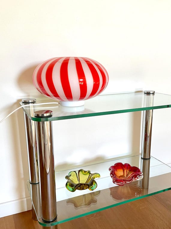 Lampada da tavolo FILIGRANA MURANO rossa D33 ovale - realizzata a mano dai maestri vetrai di Murano - montatura oro