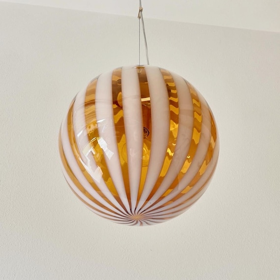 Filigrana Murano Stripes lamp Milk Honey - handmade by Murano glass masterssphere 40 cm