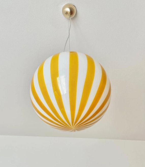 Filigree Murano Stripes lamp amber/yellow - handmade by Murano glass masterssphere 40 cm