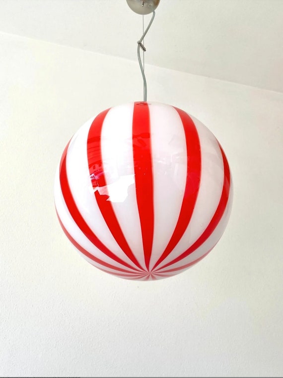 Lampada Filigrana Murano Stripes rossa - realizzata a mano dai maestri vetrai di Murano 30 cm