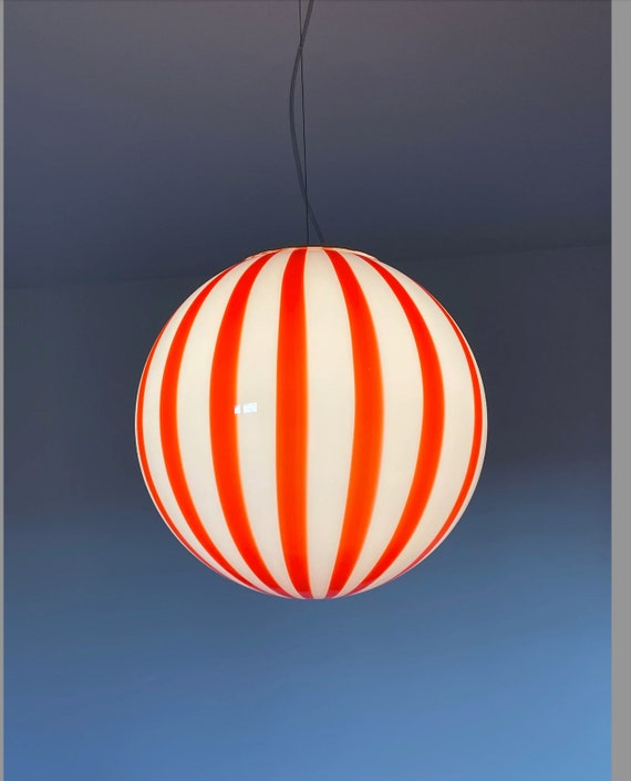 Murano Stripes filigree lamp red - handmade by Murano glass masters 40 cm
