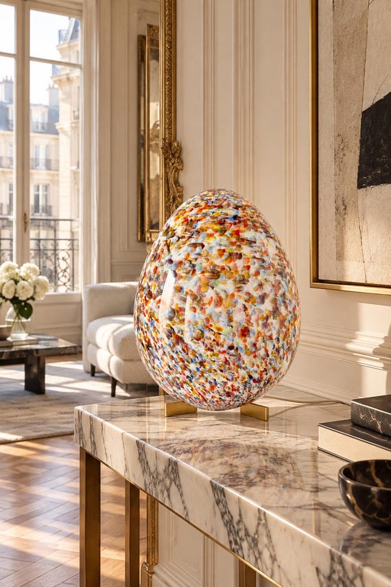 Lampada da tavolo grande a forma di uovo di Murano Murrine - H46 - realizzata a mano dai maestri vetrai di Murano