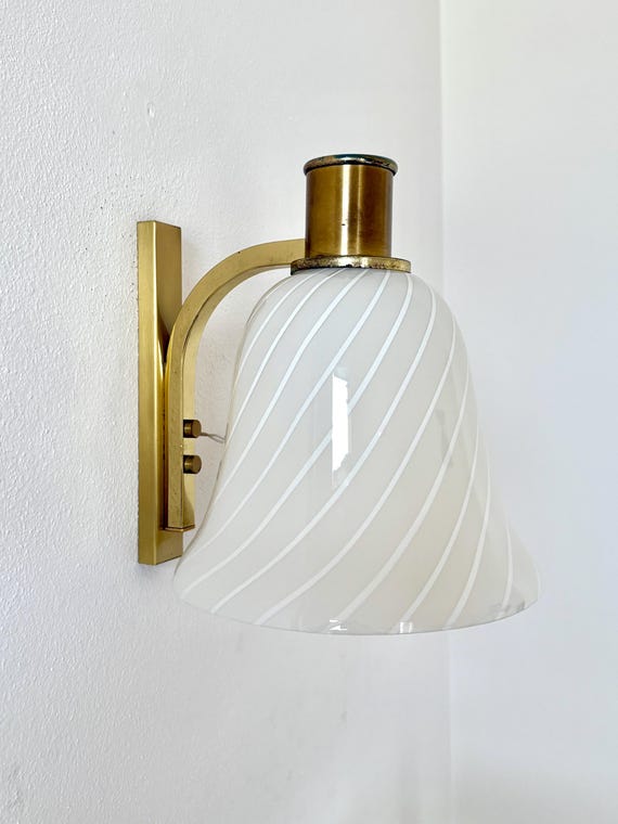 Lampada da muro in vetro di Murano, vintage originale con lavorazione Filigranana