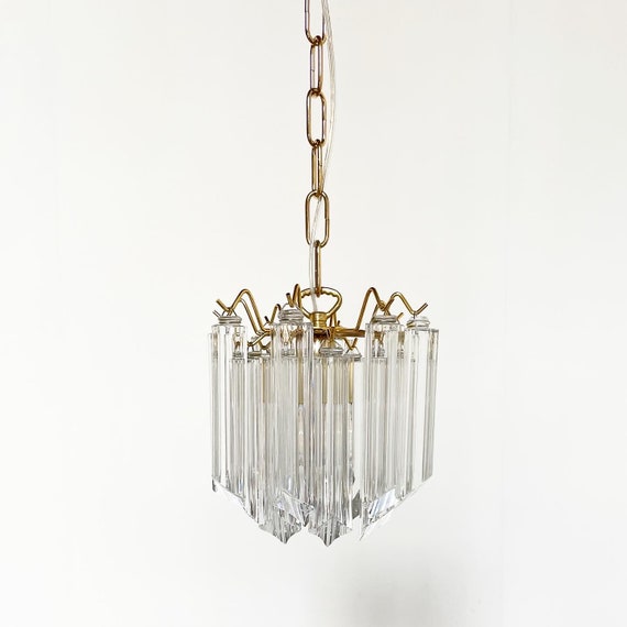 Vintage Murano suspension lamp, golden frame, Suspension quadrihedrons