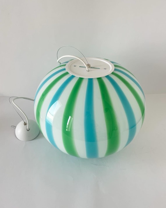 chandelier Filigrana Murano Stripes lamp green/blue - handmade by Murano glass masters oval 40 cm