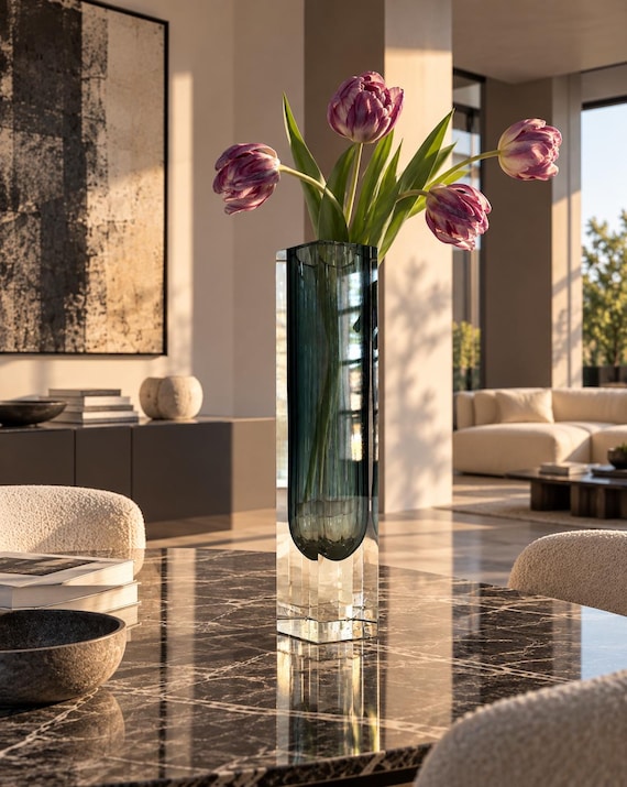 Vaso in vetro di Murano esagonale sommerso