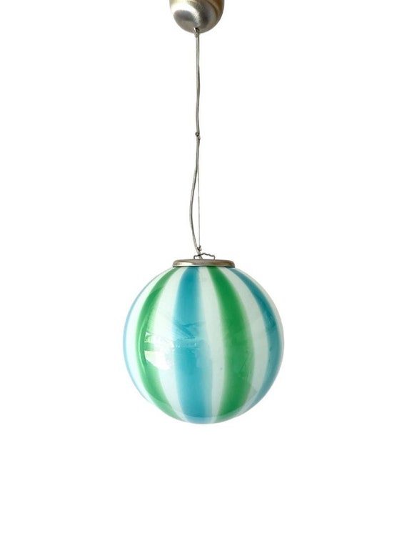 Filigree Murano Stripes lamp green/blue - handmade by Murano glass masters 30 cm