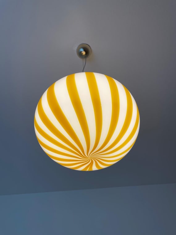 Chandelier Filigrana Murano Stripes lamp amber/yellow - handmade by Murano glass masters oval 40 cm