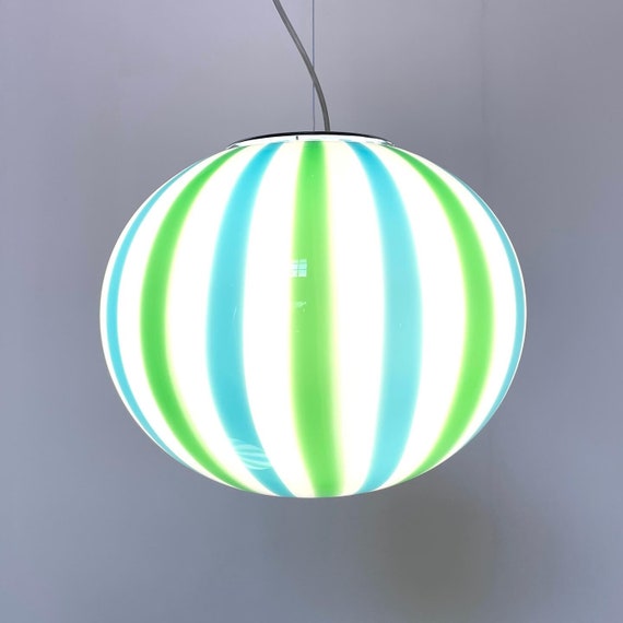 Lampadario Filigrana Murano Stripes lampada verde/blu - fatto a mano dai maestri vetrai di Murano ovale 40cm
