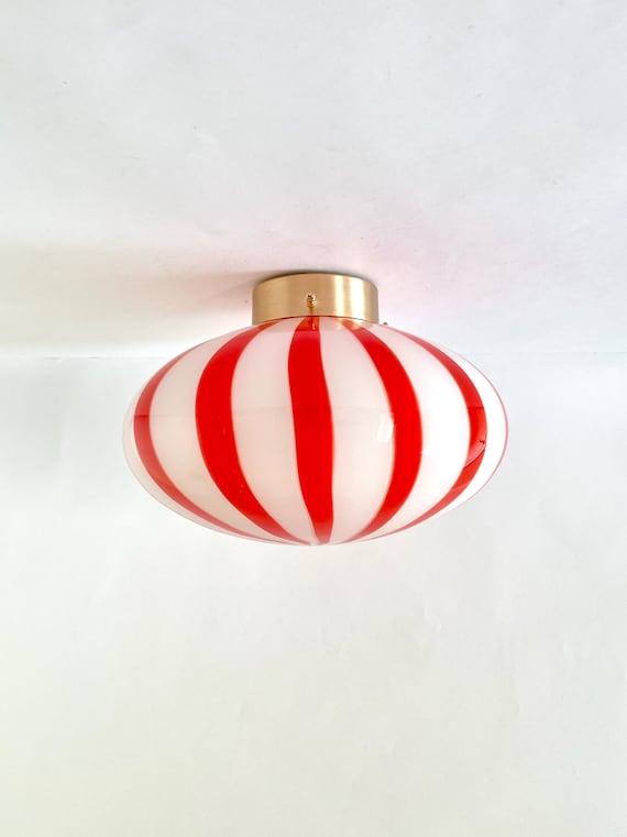 Lampada da parete/soffitto in filigrana Murano Stripes gialla D33 ovale - PREZZO SPECIALE realizzata a mano dai maestri vetrai di Murano