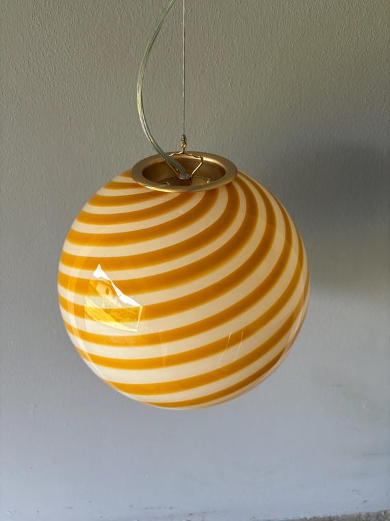 Filigrana Ceiling lamp, Murano Stripes lamp yellow - handmade by Murano glass 30cm
