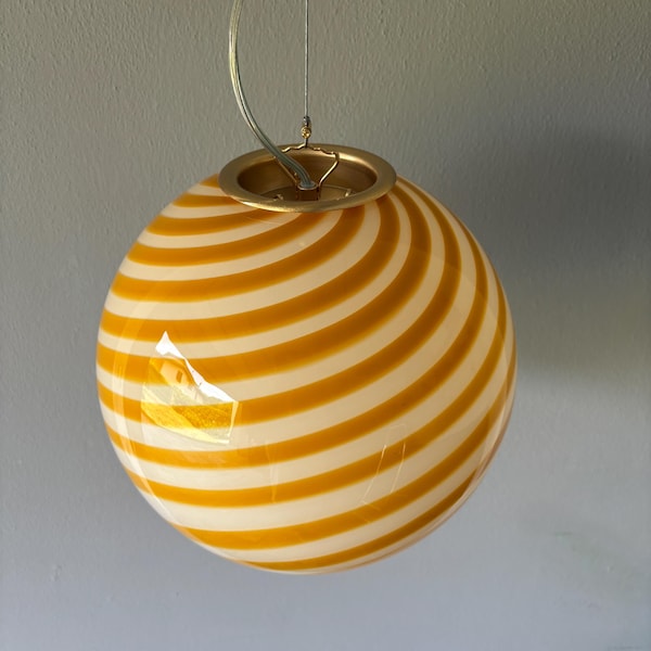 Filigrana Ceiling lamp, Murano Stripes lamp yellow - handmade by Murano glass 30 cm