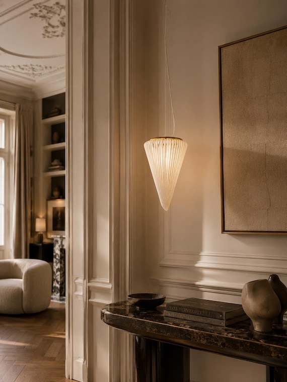 Lampada cono da soffitto - Vetro di Murano Filigrana / tessuto lampadario