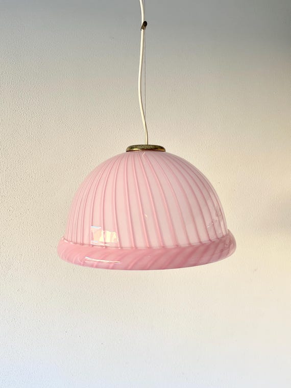 Lampadario da soffitto in vetro di Murano vintage con grazioso vetro in filigrana rosa